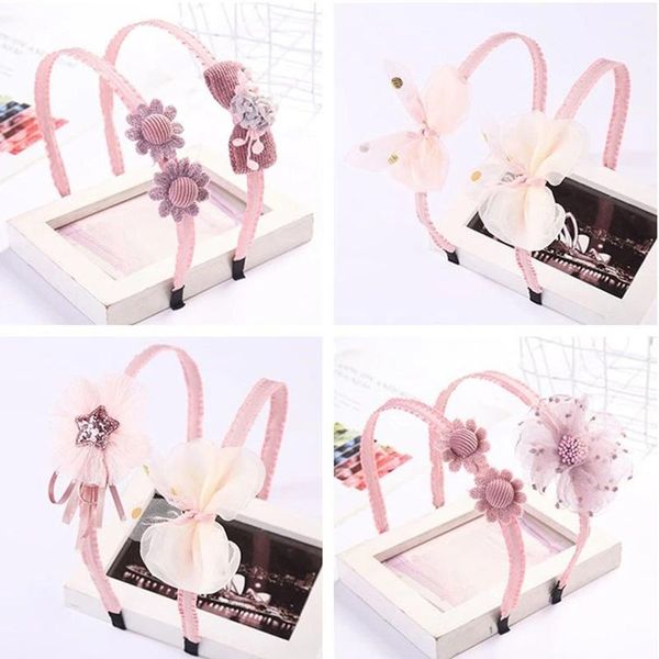 

2pcs/set fashion 2021 personal design pink sweet hair accessories for children flowers bows stars cute girl headband, Slivery;white