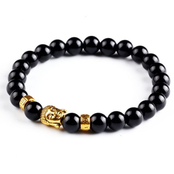

bracelet lava stone volcanic gold buddha head for men and women, Golden;silver