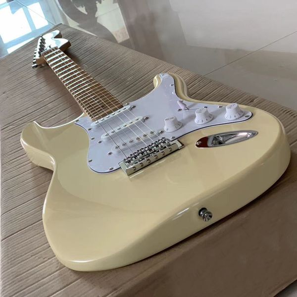 

goose yellow electric guitar, fluted fingerboard, feel comfortable, delivery home