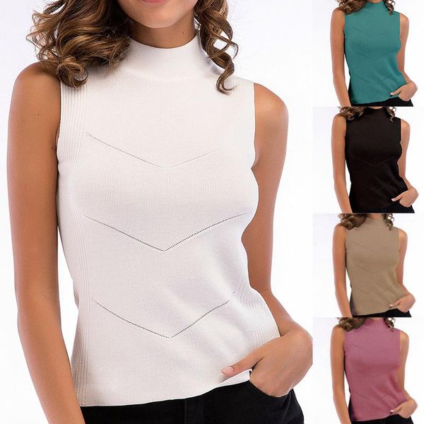 

solid women bodycon tshirt summer sleeveless casual small sling knitted bottoming vest for women's outer wear -2xl t-shirt, White