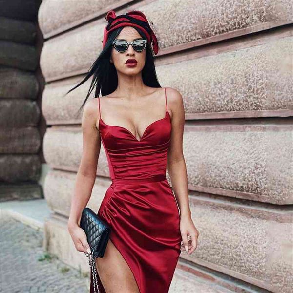 

elegant spaghetti strap midi women dresses v neck satin backless off shoulder bodycon high waist vintage zipper vestidos, Black;gray