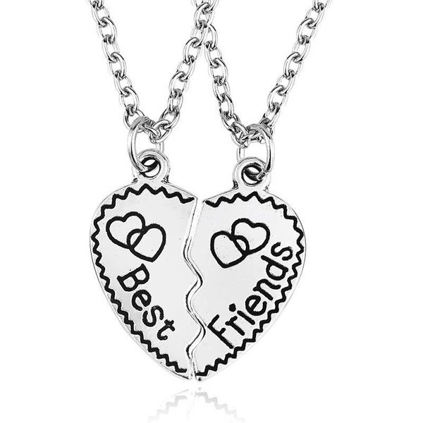 

chains 2 bff necklaces ladies heart pendant friend letter necklace fashion couple men's friendship jewelry, Silver