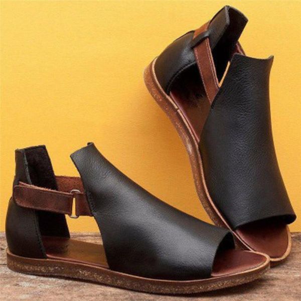 

womens ankle strap buckle flat sandals open toe fashion shoes for summer girls nyz shop, Black