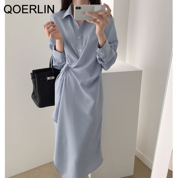 

dresses solid black blue long women fashion high waist temperament gentle shirt vestidos plus size, Black;gray