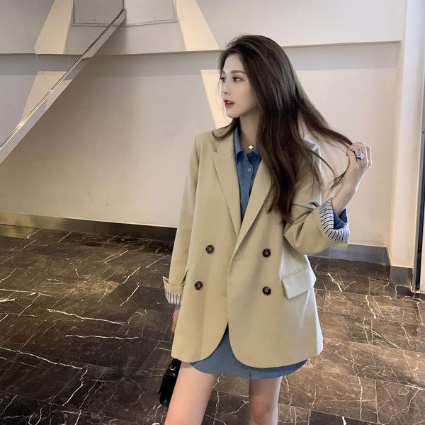 

chic small suit jacket female 2021 retro foreign wild loose sleeve temperament net red women's suits & blazers, White;black