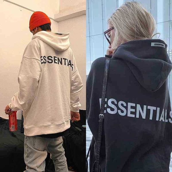 

feel of god fog essentials double line high street reflective sweater men's and women's fashion brand hoodie, Black