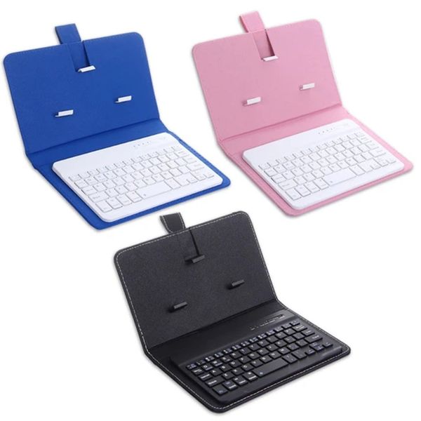 Capa protetora portátil de couro pu com teclado sem fio Bluetooth para Huawei Xiaomi Samsung Telemóvel