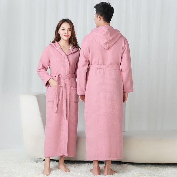 

women's sleepwear couple long large pink nightgown lovers cotton warm waffle kimono bath gown plus size, Black;red