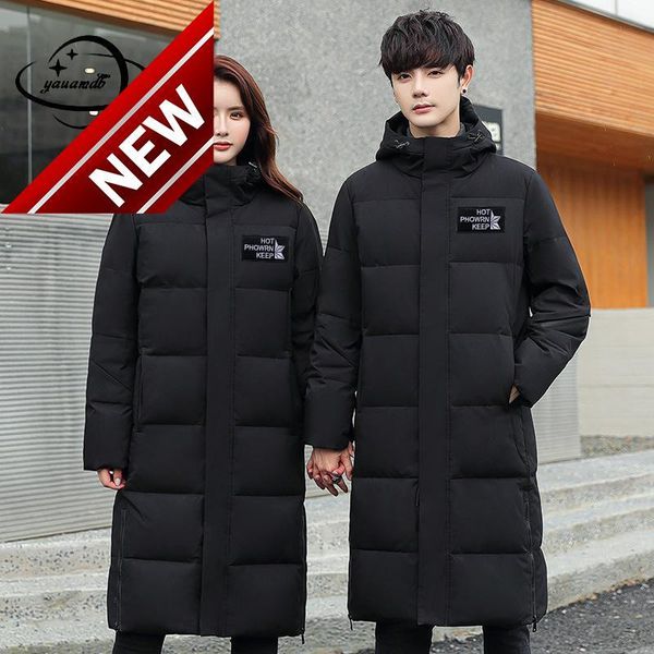 

s-3xl mens white duck down jacket winter male coats zipper wide-waisted long style hooded warm outerwear clothes hy211, Black