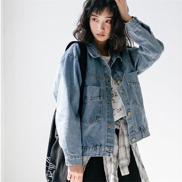 

women's jackets hzirip bf style all match large size light washed autumn casual brief chic loose fresh denim jean coats, Black;brown