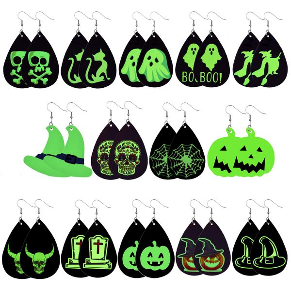 

ins design halloween elf fluorescent green luminous leather earrings, Silver