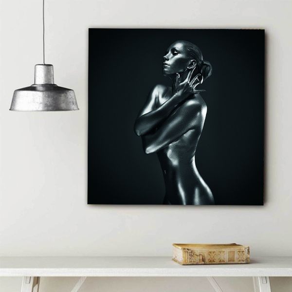 Garota negra Nude Arte de lona pintura de arte de parede e cartazes para sala de estar Figura moderna Pinturas decorativas