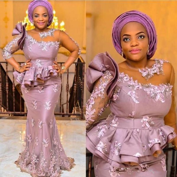 Aso Ebi Style Madre di abiti da sposa Illusione a mezza spalla APPLICI DI PACI AFRICA