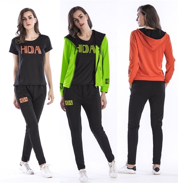 

women tracksuit street wear casual hoodies letter print sweatshirt+long pants suit 3 piece for woman 2020 autumn sport set, White