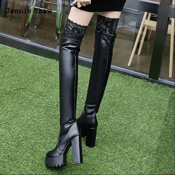 

botas grueso para mujer, hasta la rodilla de tacn alto, sys-870, Black