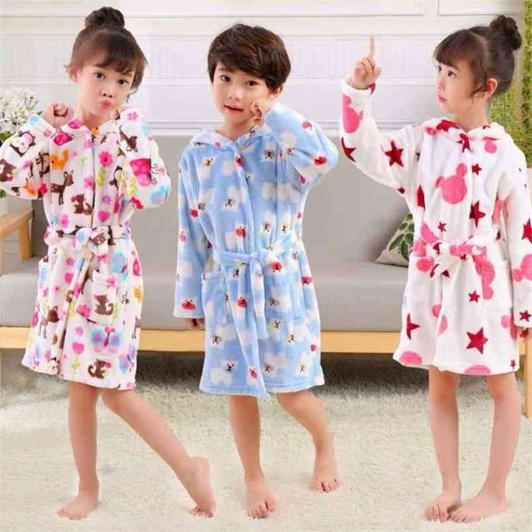 Jungen und Mädchen Flanell Pyjamas Robe Herbst Winter Kinder Bademantel Weiche Bequeme Kinder Baby Nette Homewear Kleidung 210901