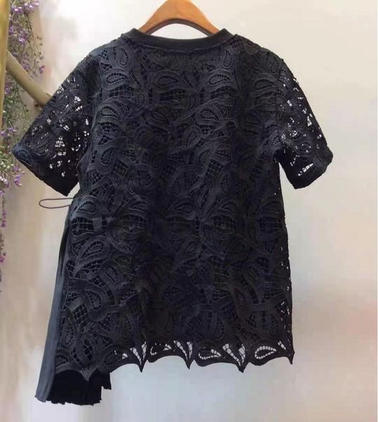 

blouses lace blouse summer style women o-neck pleated ruffle patchwork short sleeve casual black vintage ladies, White