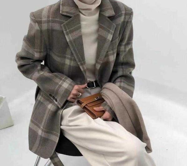 

women's trench coats 100% limited high end plaid wool elegant short style double face cashmere coat iaf5, Tan;black