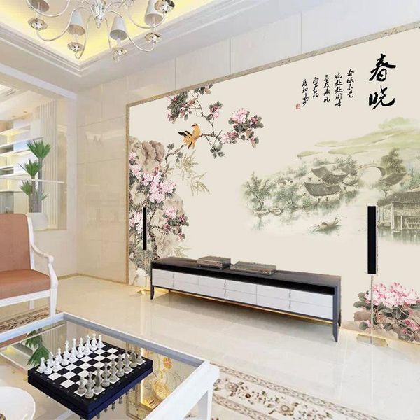 

wallpapers 3dcustomized mural large traditional chinese painting with flower bird behind tv sofa as background wallpaper in living room