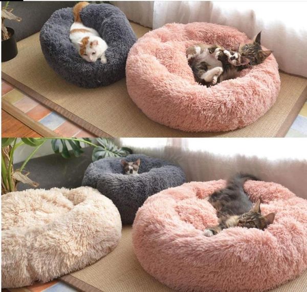 

kennels & pens dog bed modern soft plush round pet for cats or dogs, self warming autumn winter indoor snooze sleeping cozy kitty kennel