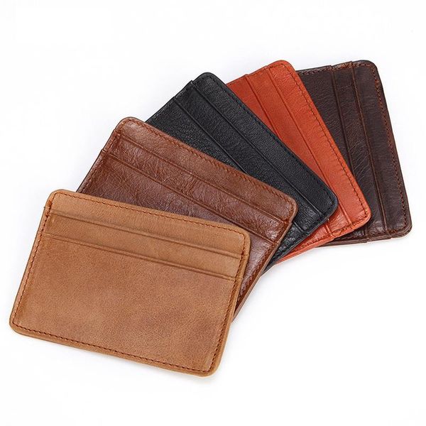 

card holders arrival genuine leather mini wallet man slim holder men's small purse id case 4 slots for women coin pocket, Brown;gray