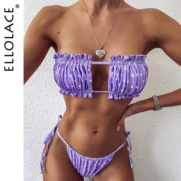 

ellolace hollow out bikini set polka point womens swimsuit bandeau fashion swimwear 10 color bathing suit 2021 bikini push up, White;black