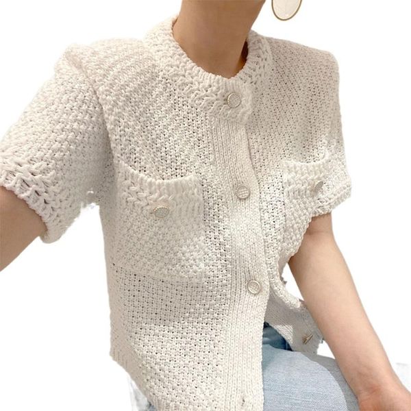 

women's knits & tees fashion cardigan 2021 simple and versatile round neck chic single-breasted design loose knit sweater cropped, White