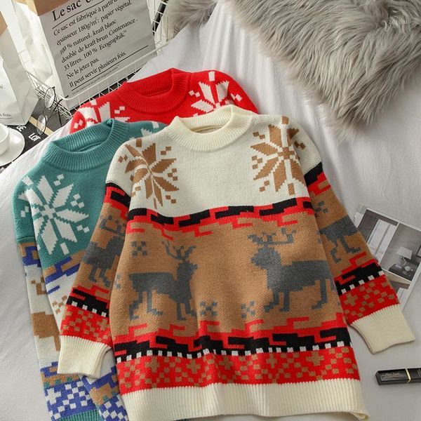 

casual round neck pullover thickened sweater women's autumn winter korean style lazy christmas loose long-sleeved sweaters, White;black