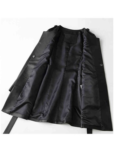 

nerazzurri spring autumn black faux jacket long sleeve belt leather coat plus size jackets for women 201119