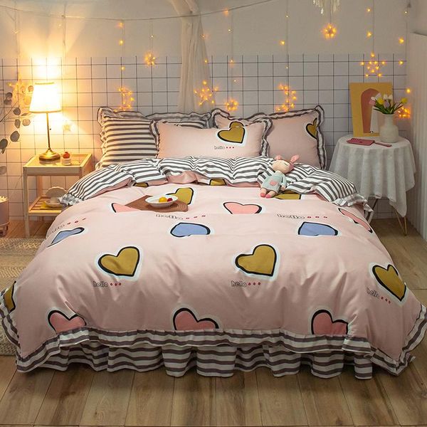 

korean bedclothes luxury pink duvet cover romantic lace girls princess quilts  full single lovers bedding sets