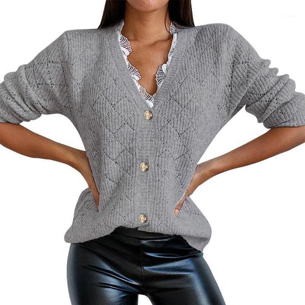 

v-neck sweater women casual long-sleeved knitted pullover autumn fashion solid color lace trim single-breasted knitwear women's sweater, White;black