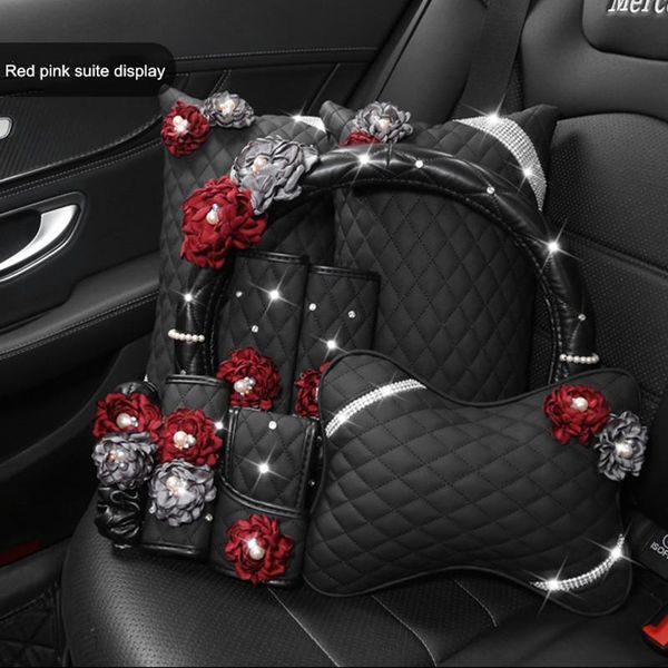 

seat cushions gray re rose flower series original design car interior decorations handbrake cover tissue box lumbar support neckpillow