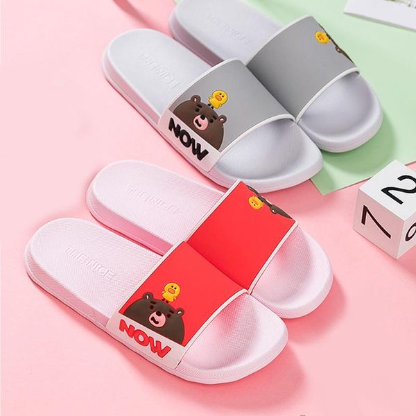 

slippers women summer fashion slide sandals beach slides flip flops little bear chick thick sole men couple ladies shoes, Black