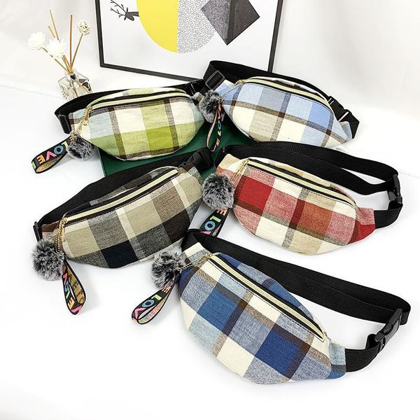 

grid waist bag fanny pack women belt bags trend chest packs banana canvas material hip hop package bum cell purse