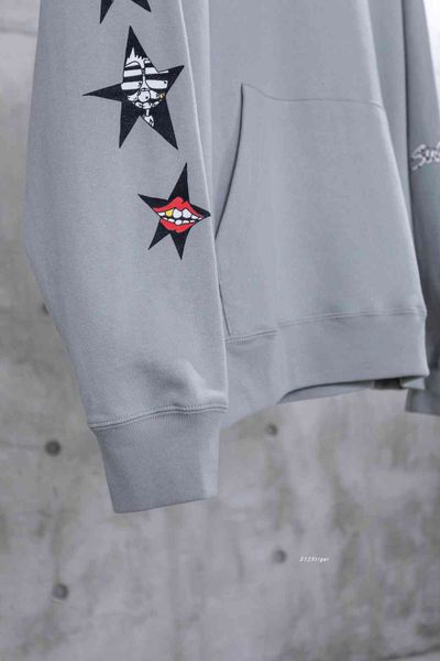 

chrome/heartsmattyboy co embroidery crosin lip ch graffiti named print loose high street hoodie sweater men's and women's f, Black