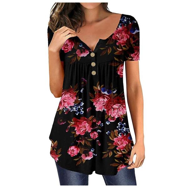 

women's blouses & shirts womens summer flower print for women fashion and short sleeve plus size v-neck blouse #t2g, White
