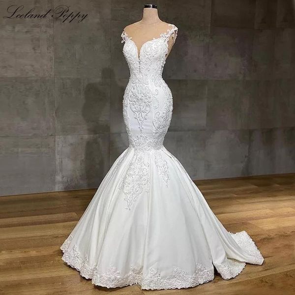 

other wedding dresses lceland poppy mermaid 2021 sleeveless scoop neck crystal beaded floor length bridal gowns vestido de noiva, White