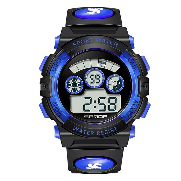 SANDA Kinderuhren, Outdoor-Sport, leuchtende Stoppuhr, Datum, Woche, Alarm, Kinderuhr, wasserdicht, Mädchen-Armbanduhr, Jungenuhr