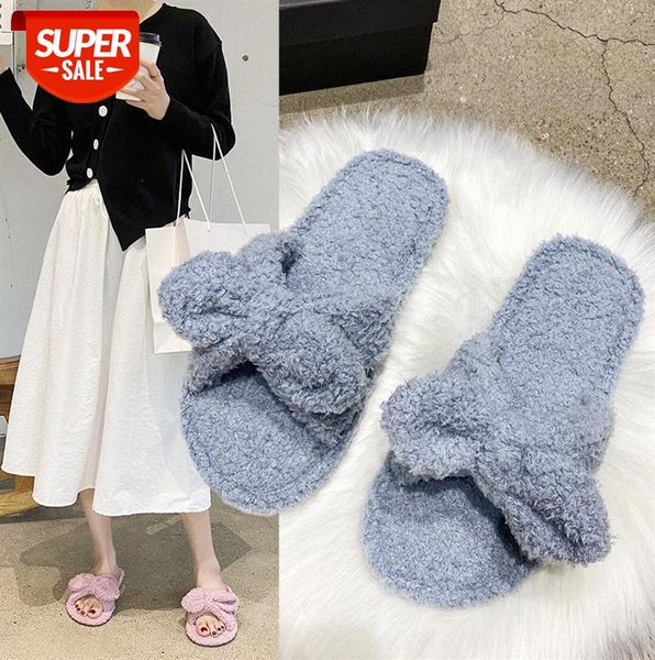 

ins tide plush slippers women bowknot indoor women's #sw8j, Black