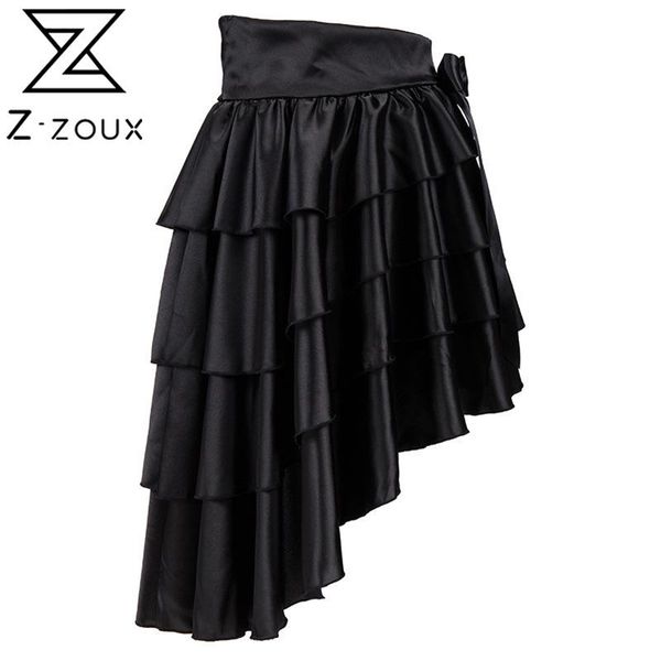 

women skirt irregular hem asymmetry s multi layer ruffle high waist retro long ladies s autumn winter 210513, Black