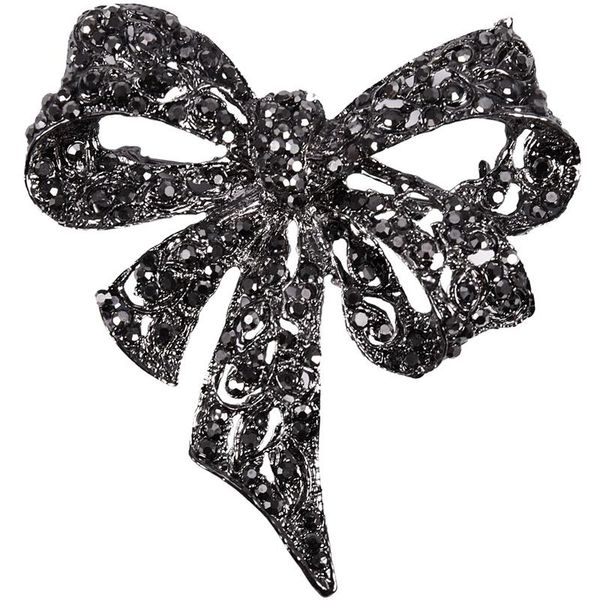 

pins, brooches vintage rhinestone bow for women black bowknot brooch pin fashion jewelry coat accessories elegant style, Gray