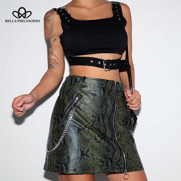

women high waist zipper punk style skirt snake skin print straight s womens pu leather casual 210519, Black