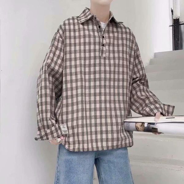 

men's casual shirts spring plaid shirt fashion retro men streetwear wild loose long sleeve mens pullover -2xl, White;black