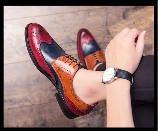 

dress shoes italy men's classic wingtip blue white wedding party male formal oxford brogue 2021 drop ship 38-46, Black