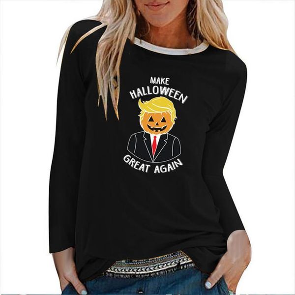

make halloween again print womens long sleeve autumn winter graphic streetwear o neck clothes femme, White