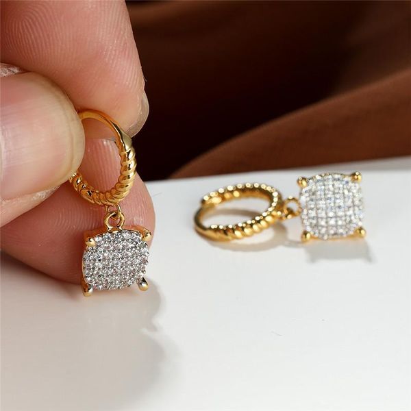 

hoop & huggie white zircon full stone earrings luxury crystal small classic gold silver color wedding for women jewelry, Golden;silver