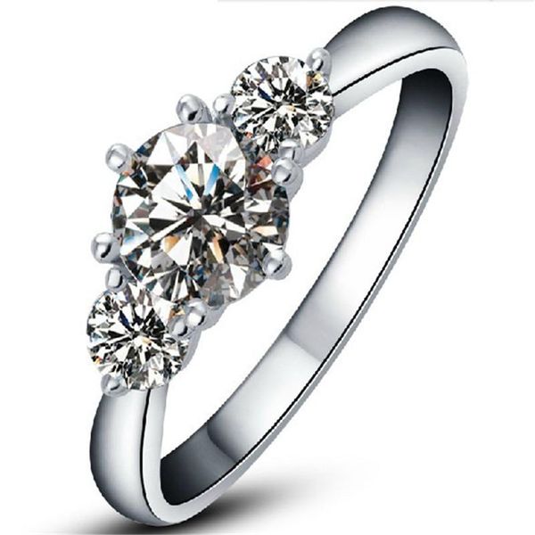 

solid platinum pt950 test positive 2ct moissanite ring three stone lovely gift for girl office lady beautiful leather box cluster rings, Golden;silver