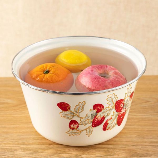 

bowls 1pc enamelware basins vintage lard soup bowl with lid (random pattern)