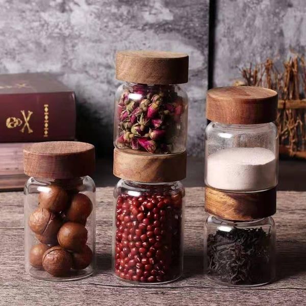 

storage bottles & jars food glass with wooden lids large capacity tea coffee beans candy nuts sealed kitchen containers decor