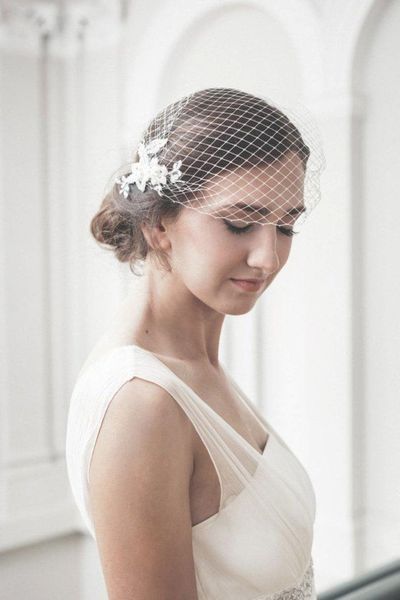 

bridal veils ivory birdcage veil - bandeau with beaded lace, Black